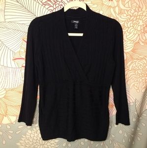 Style and Co Black Ribbed Faux Wrap Knit Top 1X